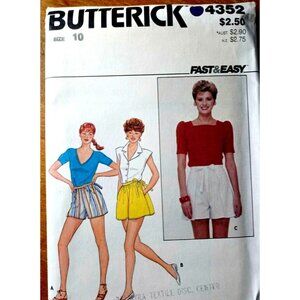 Butterick 4352 High Waist Shorts Size 10 Sewing Pattern Uncut Coastal Vintage